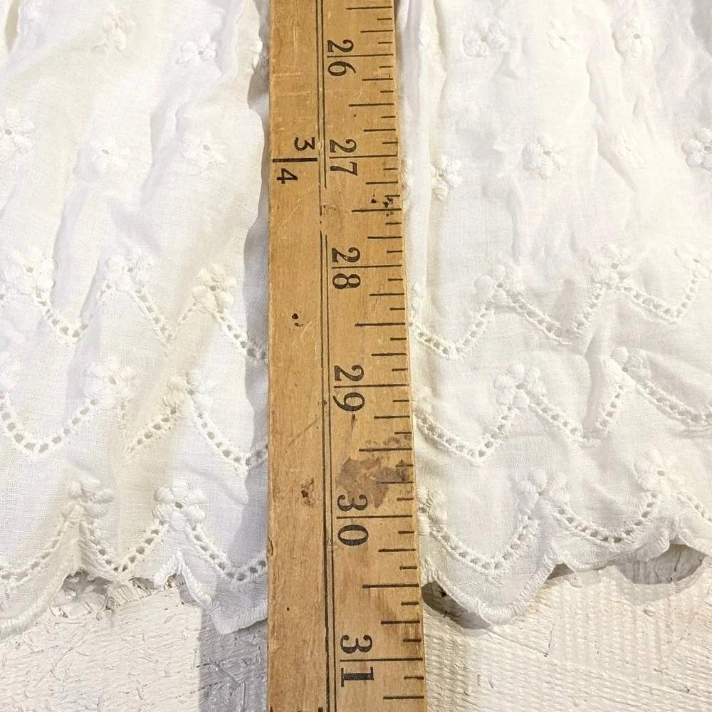 Vintage Boho Eyelet Skirt 26x30 White‎ Cotton Tiered Prairie READ